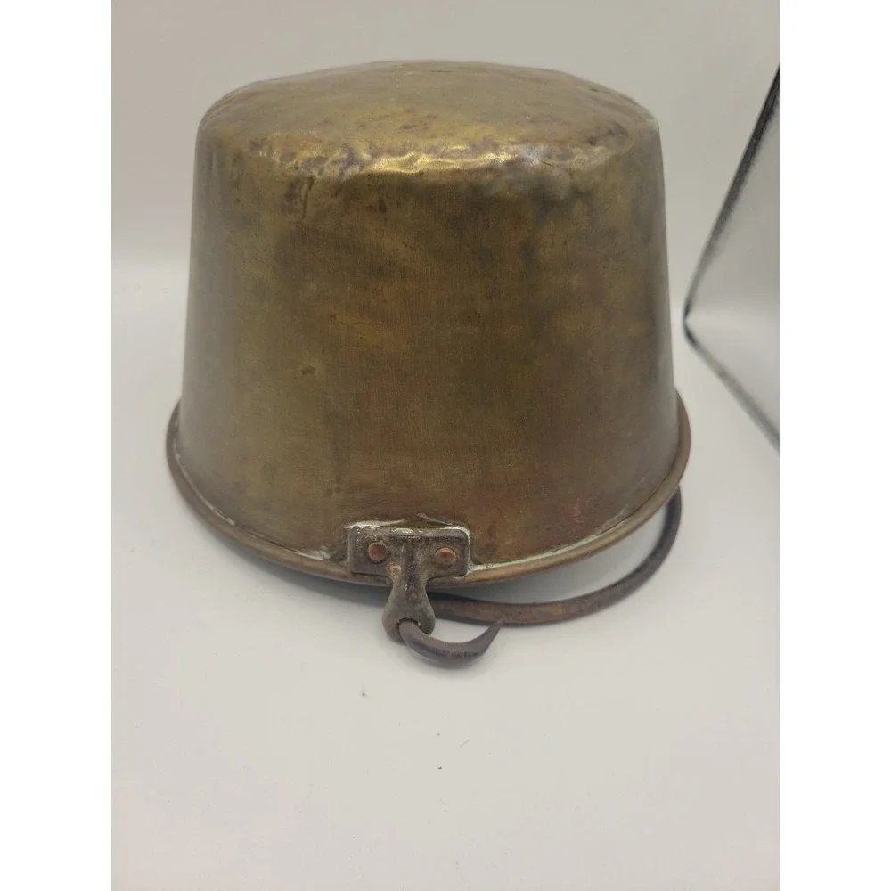 Antique HW Hayden Spun Brass Bucket Pail 1851 Patent Ansonia As Is Decor